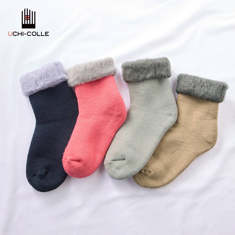 【裏起毛】履き口折り返しルームソックス クルー丈【SALE】